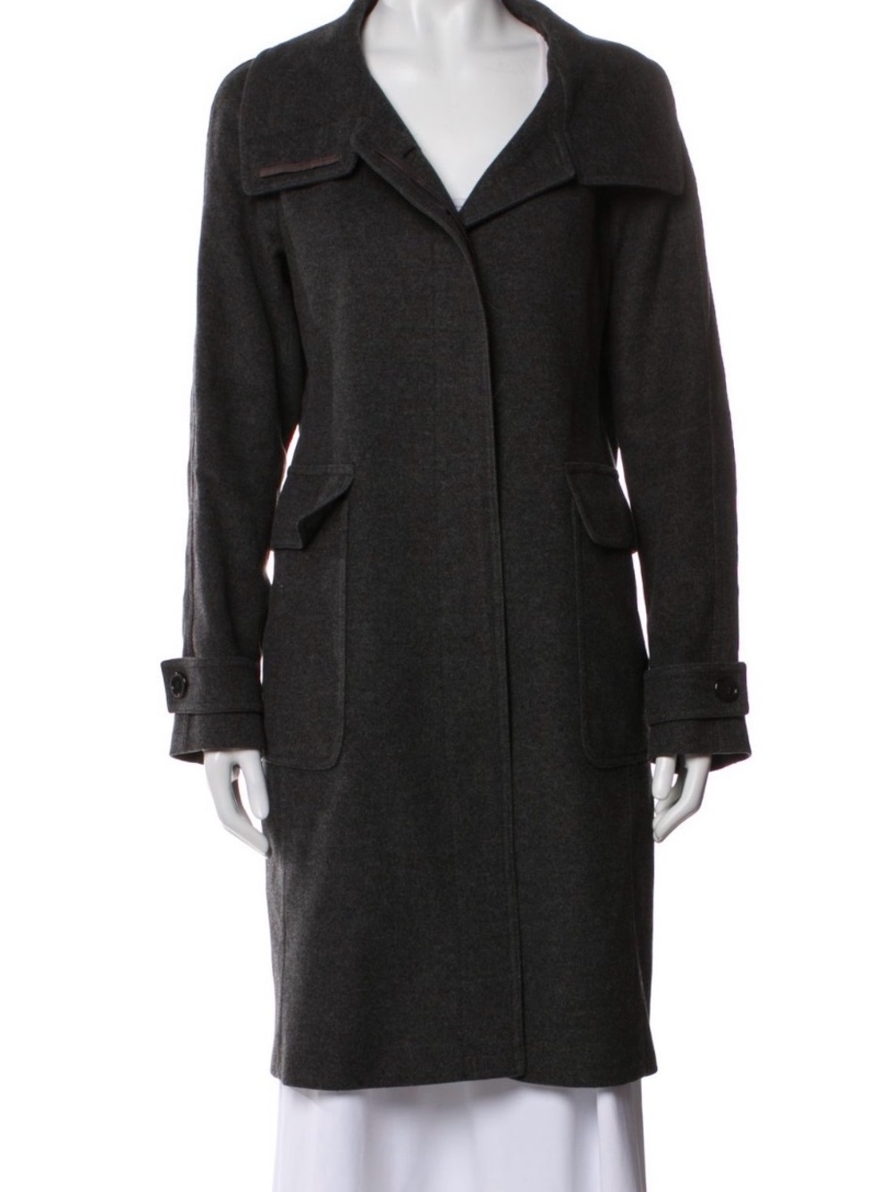 Burberry Womens Dark Gray Wool Blend Long Coat - Classic Collar